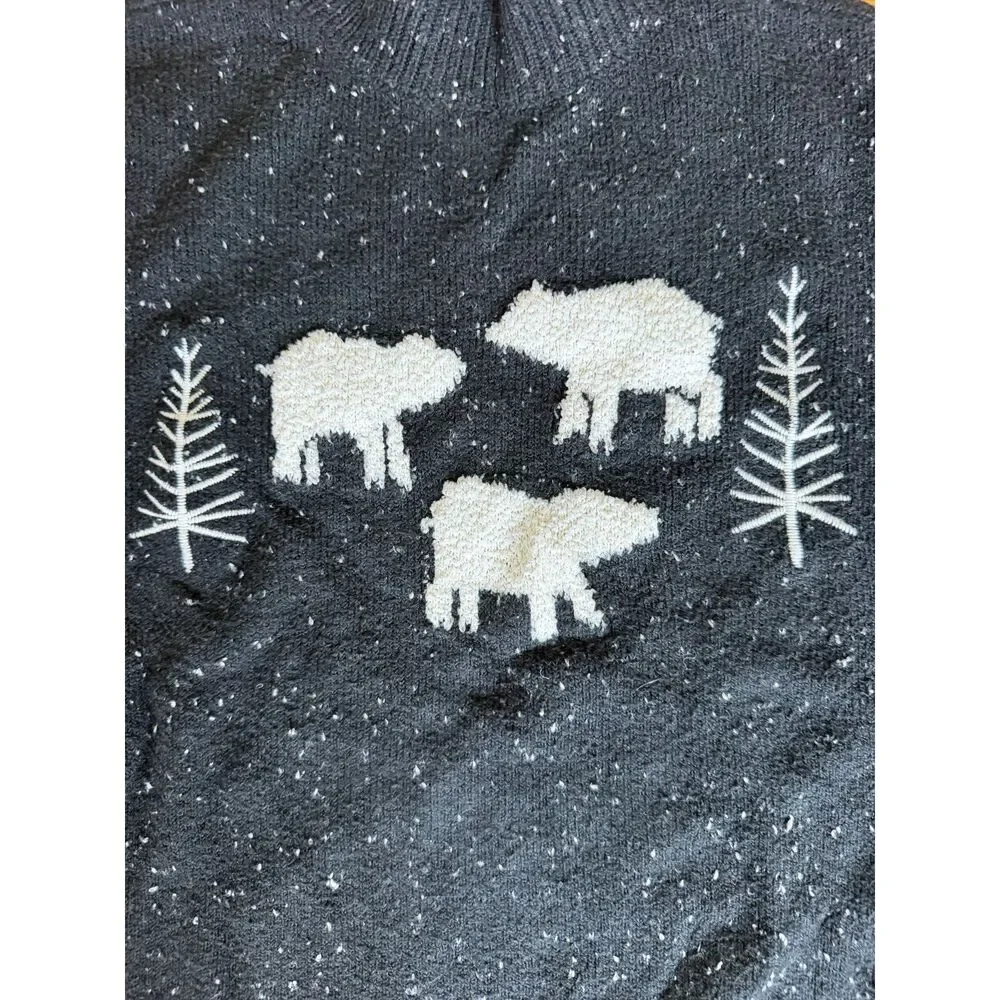 LOFT Polar Bear Sweater Size S Black White Speckled Mock Neck Winter